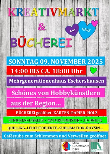 09.11.  ab 14 Uhr Kreativmarkt im Mehrgenerationenhaus