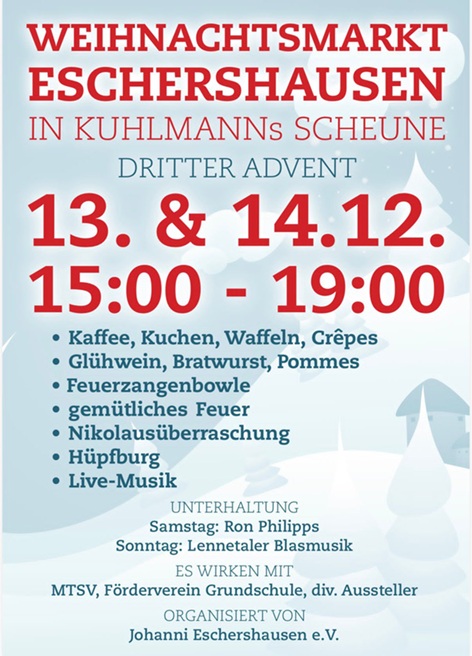 13.12-14.12.  ab 15 Uhr Johanni Weihnachtsmarkt